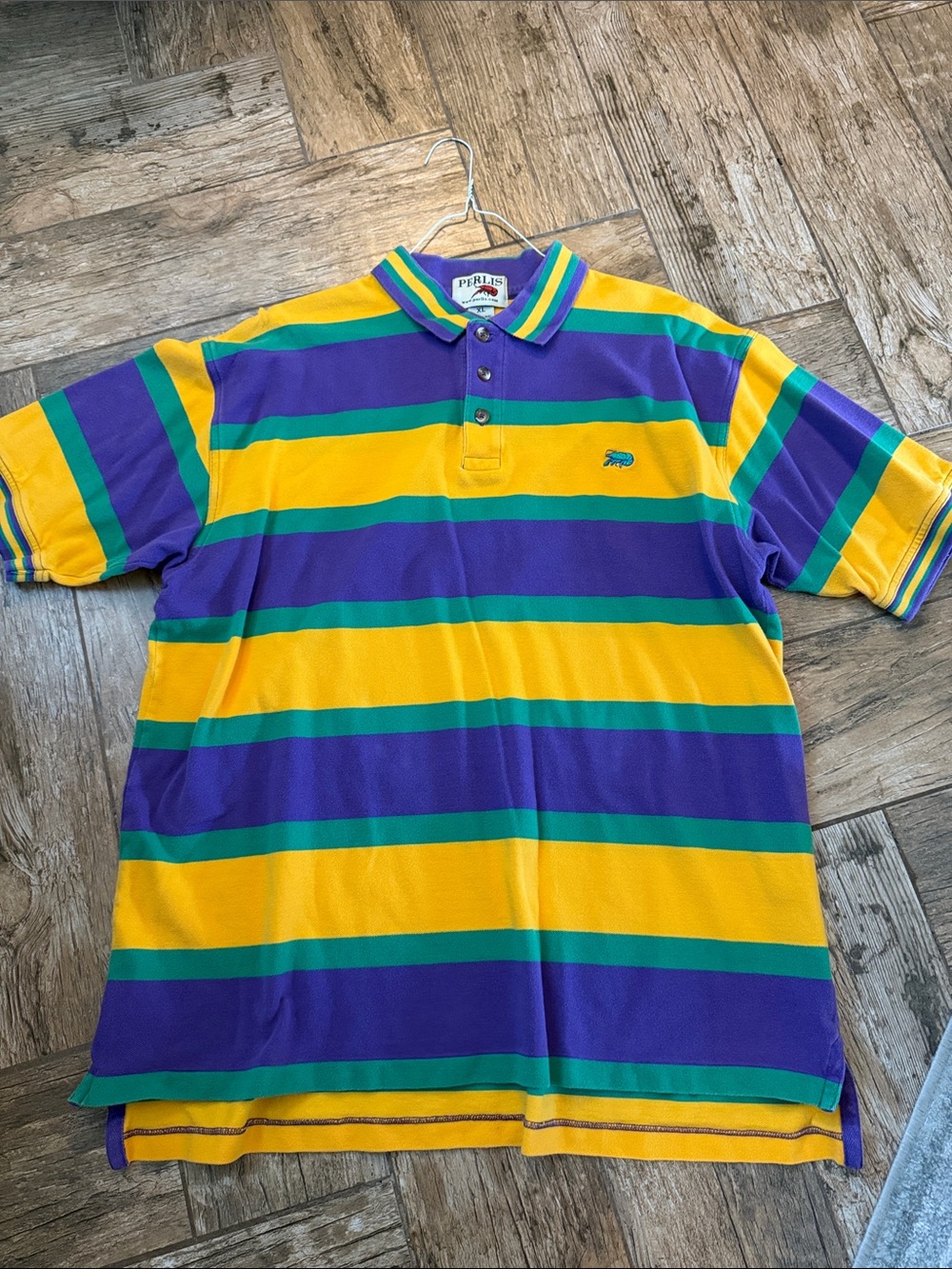 Vintage Perlis Rugby Shirt men's Mardi Gras Striped Made In USA 90s logo XL